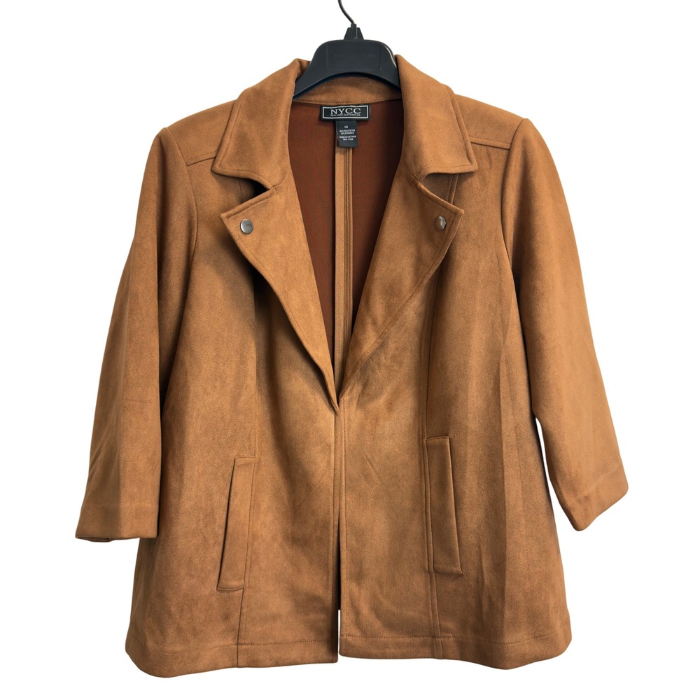 NYCC New York‎ Clothing Co Faux Suede Open Front Jacket Camel Brown Womens 1X